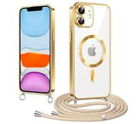 Micnkifo Funda Magnético para iPhone 11 Cordón Colgante Collar Ajustable, Compatible con MagSafe, Antigolpes Anti-Arañazos Collar Correa Cordón Carcasa para iPhone 11, Oro