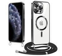 Micnkifo Funda Magnético para iPhone 11 Pro Cordón Colgante Collar Ajustable, Compatible con MagSafe, Antigolpes Anti-Arañazos Collar Correa Cordón Carcasa para iPhone 11 Pro, Negro