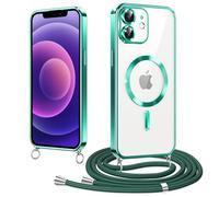 Micnkifo Funda Magnético para iPhone 12 Cordón Colgante Collar Ajustable, Compatible con MagSafe, Antigolpes Anti-Arañazos Collar Correa Cordón Carcasa para iPhone 12, Verde