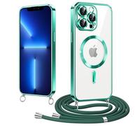 Micnkifo Funda Magnético para iPhone 13 Pro MAX Cordón Colgante Collar Ajustable, Compatible con MagSafe, Antigolpes Anti-Arañazos Collar Correa Cordón Carcasa para iPhone 13 Pro MAX, Verde