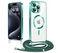 Micnkifo Funda Magnético para iPhone 15 Pro MAX Cordón Colgante Collar Ajustable, Compatible con MagSafe, Antigolpes Anti-Arañazos Collar Correa Cordón Carcasa para iPhone 15 Pro MAX, Verde