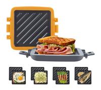 Mico Dingker Sandwichmaker, Sandwichtoaster für Mikrowelle, Antihaftbeschichteter Sandwich-Toaster, Panini Sandwichplatten, Wireless, Gelb