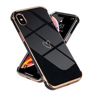 Micoden - Carcasa Compatible con iPhone X/XS de Silicona TPU galvanizada Ultraligera con Marco de Oro con diseño de corazón de Amor, Funda Protectora a Prueba de Golpes y arañazos para iPhone X/XS