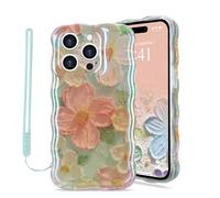 Micoden Funda para iPhone 13 Pro MAX TPU Silicona con Cuerda Funda antichoque con Marco Ondulado de Color Rizado/Floral Bonita Funda Protectora con Cuerda para Mujer Chica,Verde