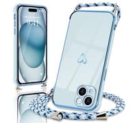 Micoden Funda para iPhone 15 Plus con Collar Ajustable de Silicona y cordón para el Cuello para iPhone 15 Plus (Azul)
