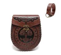 Micoklinlin Riñonera medieval y cinturón conjunto de cuero nórdico en relieve renacentista vikingo traje accesorios, Marrón 200, talla única, Cinturón de dinero