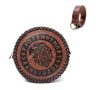 Micoklinlin Riñonera medieval y cinturón conjunto de cuero nórdico en relieve renacentista vikingo traje accesorios, Marrón 207, talla única, Cinturón de dinero