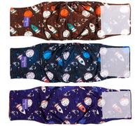 MICOOYO Bandas lavables para el vientre para perros masculinos Pañales reutilizables para perritos envolturas absorbentes para perritos con velcro ajustable El patrón de nave espacial paquete de 3 XS