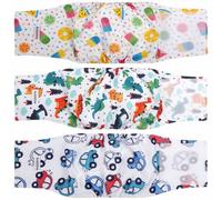 MICOOYO Pañales Reutilizables para Perros Machos, Paquete de 3, Bandas Lavables para el Vientre, Súper Absorbentes y Duraderos para Medianos (Animales, Frutas, Coches, M)