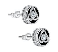 Micory Celtas Pendientes Mujer,Plata de ley 925 Pendientes Redondos Negros com 3A Circonia Cúbica,Regalos para Novios y Novias