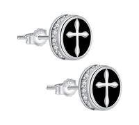 Micory Pendientes de Cruz,Plata de Ley 925 Pendientes Negros com 3A Circonia Cúbica,Regalos para Novios y Novias