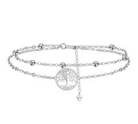 Micory Pulseras del Arbol de la Vida para Mujer de Plata de ley 925 Pulsera con Doble Cadena con Cuentas, Regalo de Cumpleaños para el día de la Madre, Abuela, Hermana
