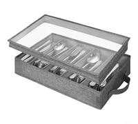 Micpointik Caja de almacenamiento para cubiertos con 4 divisores y ventana, tela Oxford resistente para cucharas, tenedores para cuchillos, portátil para picnic, camping, cocina, gris, 43 x 29 x 8 cm
