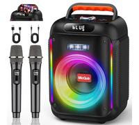 MicQutr Karaoke Altavoz Bluetooth Portátil con 2 Micrófonos Inalámbricos, Soporte Móvil, Luces RGB, 25W 6.8" y Batería 8h para Reuniones Familiares, Jardín, Playa, Cumpleaños y Salidas al Aire Libre