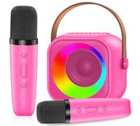 MicQutr Karaoke Niños con 2 Microfono Inalambricos, Portátil Microfono Niños con Luces LED, Máquina de Karaoke Bluetooth Regalos para Niñas Juguete Fiestas de Familiares