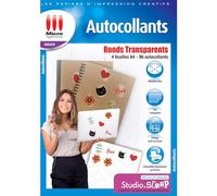 Micro Application - Papel autoadhesivo, redondo transparente, 4 hojas A4-96 pegatinas de 4 cm de diámetro, fácil de imprimir, compatible con impresoras de inyección de tinta