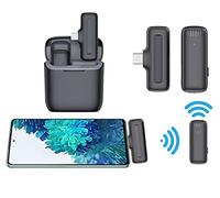 Micro Corbata Inalámbrico Micrófono USB (Type-C) para Android con caja de carga, mini cable anti ruido, ideal para Youtube Facebook, TikTok, Instagram, Live Stream, Vlog, Entrevista, Plug & Play