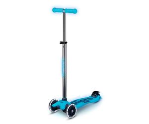 Micro® | Maxi Deluxe Glow LED Patinete 3 Ruedas Niños y niñas | Brilla en la Oscuridad | Ruedas con luz LED | Dirección Suave con Dureza Ajustable | Altura Regulable | 5-12 Años (Crystal Blue)