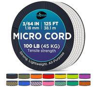 Micro paracaídas: 1,18 mm de grosor. Color: blanco. Longitud: 38,1 m. Resistencia a la tracción: 45,35 kg. Delgada, ligera y fuerte. Viene en una bobina compacta y práctica (77,98 mm x 77,98 mm).