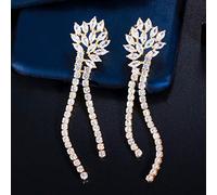 Micro pavimento de micro Pavo completo Piedra magnífica Rose Rose Crystal Mujeres largos aretes de aro largo