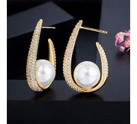 Micro pavimento de Zirconia Cúbica Color amarillo Big Pearl Hoop Pendientes para joyas para mujeres