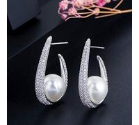 Micro pavimento de Zirconia Cúbica Color amarillo Big Pearl Hoop Pendientes para joyas para mujeres