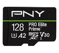 PNY Kit microSDXC/Lector microSD/Adaptador SD, Tarjeta microSDXC 128GB Pro Elite Prime Class 10 U3 V30 A2, hasta 200MB/s, 4K UHD