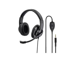 Microcasco supraaural con cable estéreo negro, volumen ajustable, silencio del micrófono para ordenador.