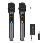 MicrocKing Micrófono inalámbrico, sistema de micrófono dinámico inalámbrico de metal UHF, conexión automática, salida de 1/4 pulgadas, 200 pies para karaoke/fiesta/DJ/boda/discurso/eventos al aire