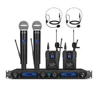 MicrocKing Sistema de micrófono inalámbrico, juego de micrófono inalámbrico UHF con 2 micrófonos de mano/2 mochilas de solapa, construcción de metal, frecuencia fija, largo alcance, ideal para