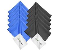 Microfiber Cleaning Cloth - Paquete de 12 paños de Limpieza de Microfibra para Gafas y Lentes de cámara, 6 x 7 Pulgadas, Azul/Negro, con paño de Limpieza Blanco