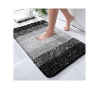 Microfiber Fluffy Shaggy Bath Mat for Bathroom, 51 x 76cm, Non-Slip Super Absorbent Machine Washable Extra Soft Thick Floor Foot Rugs, Black
