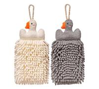Microfiber Hand Towels - Goose Shape Soft Chenille Cute Puff | Decorative Hand Towels | 2-Piece Highly Absorbent Coral Fleece Bathroom Towel With Hanging Loop, For Kitchen Bathroom Toilet (26x14cm)