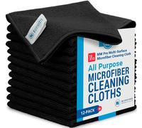 Microfiber Wholesale Buff Pro - Paños de Limpieza de Microfibra multisuperficie de 12 x 12 Pulgadas, Color Negro, Paquete de 12, Toallas de Microfibra Limpiar Vidrio, cocinas, baños, automoción,