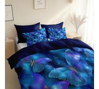 Microfibra cepillada Bedding, Azul Medianoche, Cama 105-200 x 200 cm, 3 Piezas Estilo Minimalista Mariposa Renderizada En 3D Juego de Funda nórdica, Hipoalergénico, Variados, para niños y Adultos
