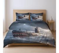 Microfibra Funda nórdica, Realista Submarino océano tormenta Guerra, Ropa de Cama con Fundas de Almohada para jóvenes y Adultos, Gris, 240 x 220 cm + 2 Funda edredón 50x75 cm