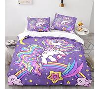 Microfibra Suave Funda Nordica Cama 180 Infantil Niño Arcoiris Unicornio Ropa De Cama 240X260 240X260 Cm Fundas Edredon con 2 Fundas De Almohada De 40X75Cm Impresión 3D