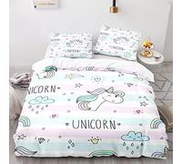 Microfibra Suave Funda Nordica Cama 90 Infantil Niño Arcoiris Unicornio Funda Nórdica 200X135 135X200 Cm Ropas De Cama con 2 Fundas De Almohada De 40X75Cm Impresión 3D