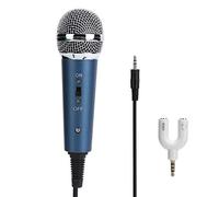 Micrófono con cable, micrófono de condensador de mano con cable, 3,5 mm con micrófono en forma de U, para karaoke de computadora, para cantar/altavoz de megafonía/amplificador/mezclador(azul)