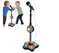 Micrófono con soporte para, soporte de micrófono para Les, con luces - máquina de karaoke, soporte ajustable - con micrófono con micrófono - niñas - para niños - inalámbrico