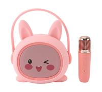 Micrófono de altavoz, juego de altavoces portátil, altavoz, juguete para cantar a pilas para niñas y niñas, uso doméstico (conejo rosa)
