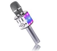 BONAOK Micrófono de Karaoke con Efecto Eco, Micro Karaoke para Niños, Micrófono KTV Sing para el Hogar con Luces LED, Alternativa máquina de Karaoke, Compatible con iOS Android (Gris Espacial)