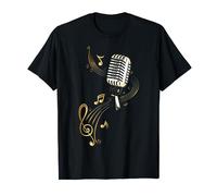 Micrófono de música retro con notas musicales y clave Camiseta