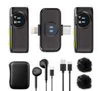Micrófono de Solapa Inalámbrico para Android Smartphone, 2 in 1 for iphone Micro, Reducción de ruido por inteligencia artificial, Mini Micrófono para Vlogging, TikTok,YouTube - Negro ( 2 TX + 1 RX)