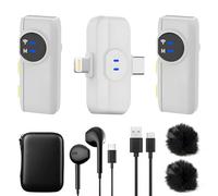 Micrófono de Solapa Inalámbrico para iPhone,USB-C Wireless Micrófono (2 in 1), Reducción de ruido por inteligencia artificial, Mini Micrófono para Vlogging, TikTok,YouTube - Blanco( 2 TX + 1 RX)