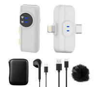 Micrófono de Solapa Inalámbrico para iPhone,USB-C Wireless Micrófono (2 in 1), Reducción de ruido por inteligencia artificial, Mini Micrófono para Vlogging, TikTok,YouTube - Blanco( 1 TX + 1 RX)