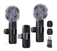 Micrófono de solapa inalámbrico profesional dual para iPhone, iPad, mini micrófono de grabación de video para entrevistas, podcast, vlog, YouTube y transmisión en vivo, reducción de ruido, Plug & Play