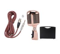 Micrófono dinámico con patrón de captación cardioide retro, micrófono ajustable para presentaciones en escenario y KTV, con soporte antivibración y carcasa insonorizada para voces (Oro rosa)