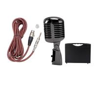 Micrófono dinámico con patrón de captación cardioide retro, micrófono ajustable para presentaciones en escenario y KTV, con soporte antivibración y carcasa insonorizada para voces (Gris plomizo)