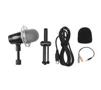 Micrófono Dinámico, Kit de Micrófono para Juegos Desmontable con Control de Volumen de Soporte, Indicador LED 3 Modos de Captación, Micrófono de Grabación con Tarjeta de Sonido